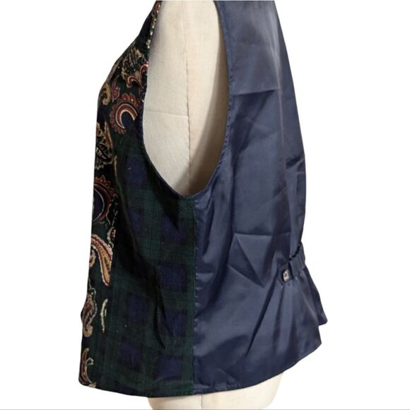 Talbot's Vintage Green and Blue Paisley and Plaid Corduroy Tailored Vest - Picture 4 of 8